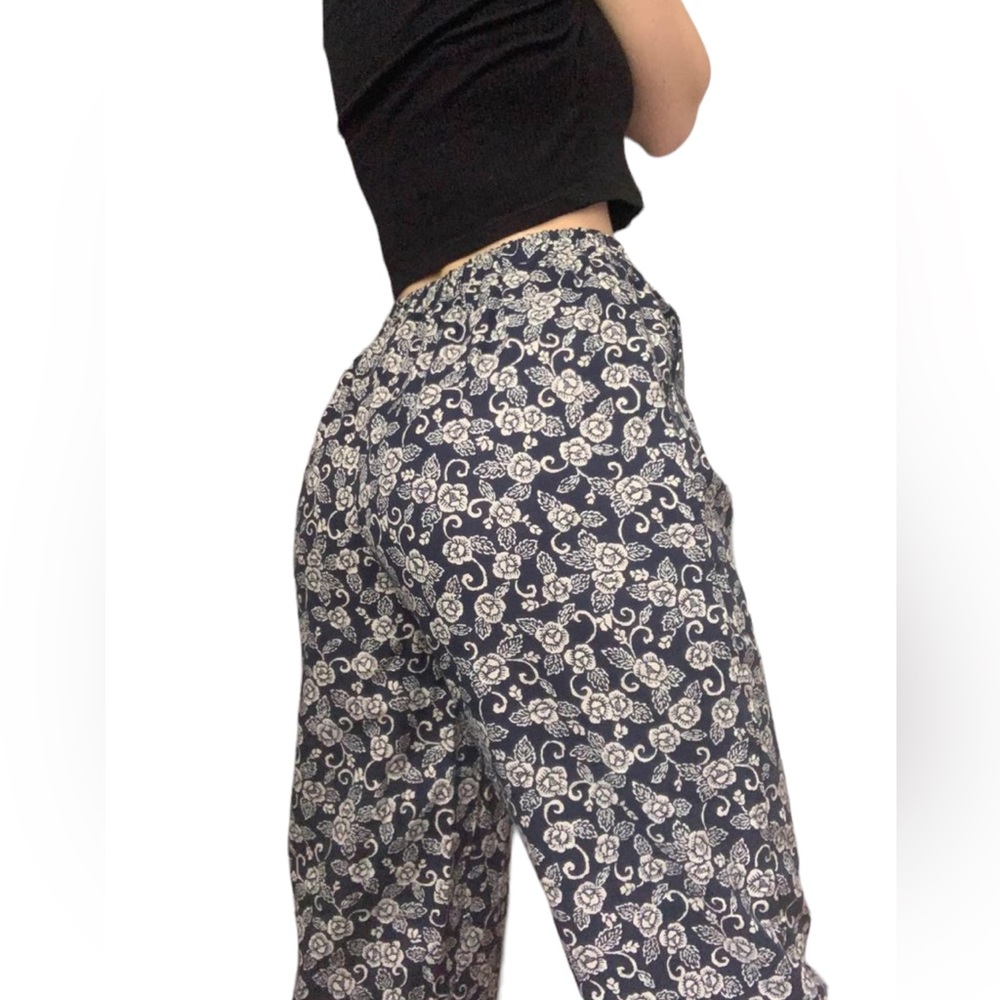 Floral Black and White Women's Trousers
